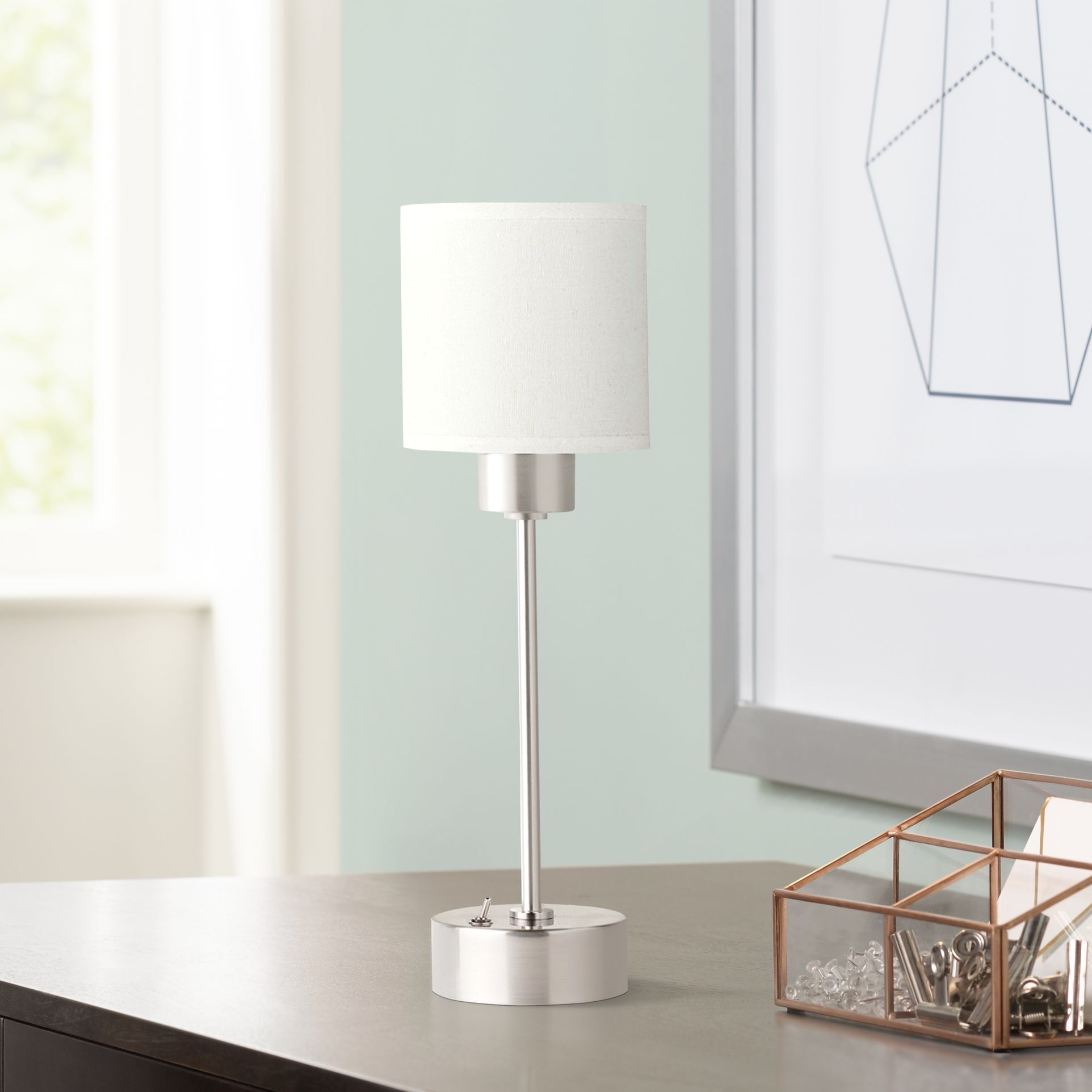 Lights Up Cancan Mini Natural Linen Desk Lamp T5222 Lamps Plus