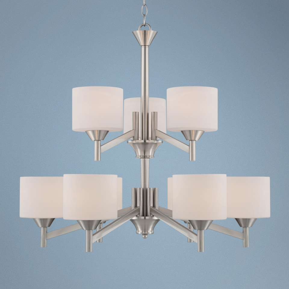 Starry Brushed Steel 30" Wide Two Tier Entry Chandelier   #T7058