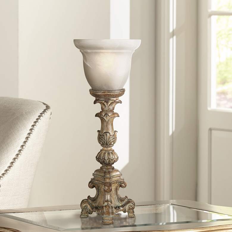 French Candlestick Beige Wash 18&quot; High Accent Console Lamp