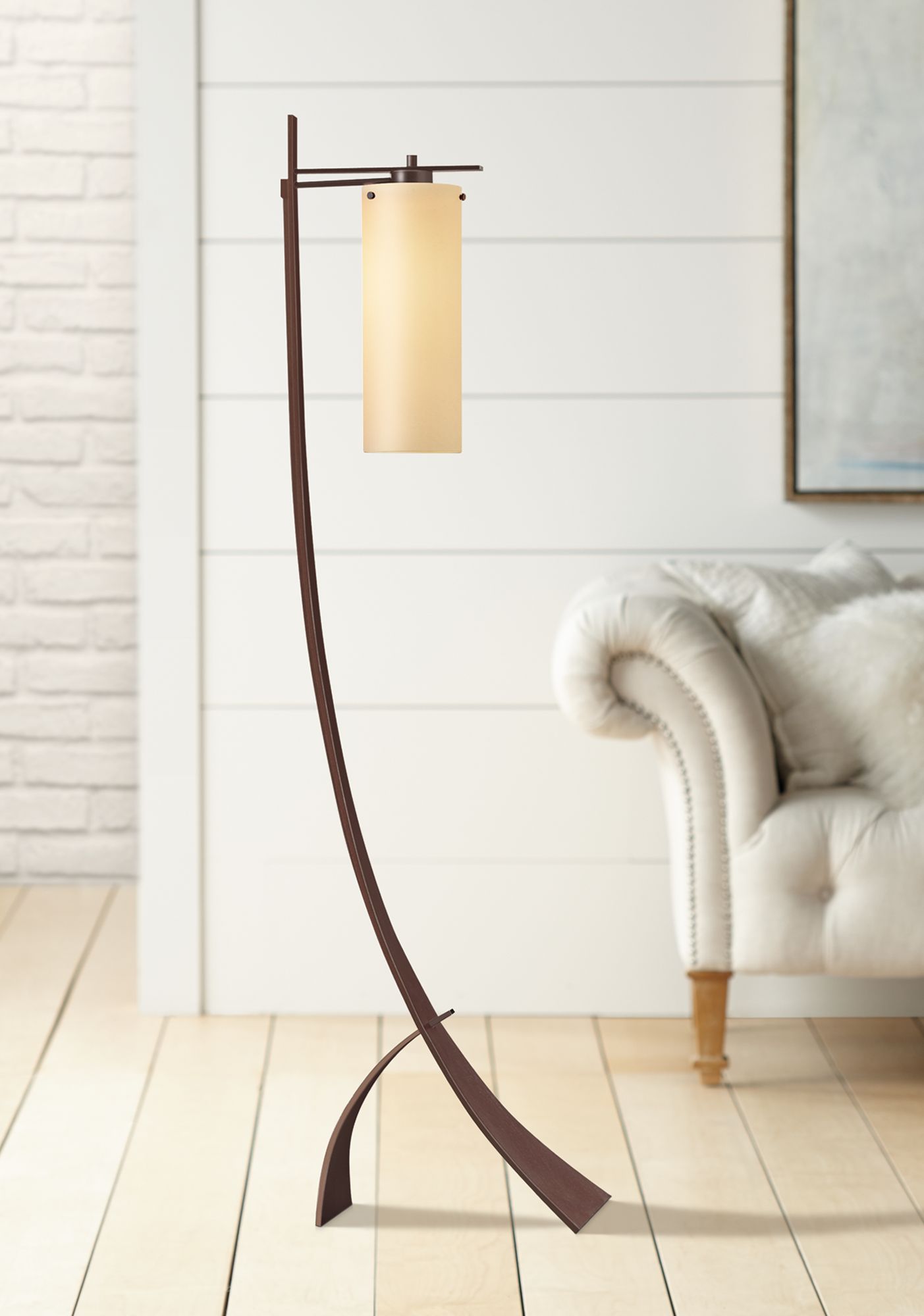 Hubbardton Forge Stasis Floor Lamp with Stone Glass Shade