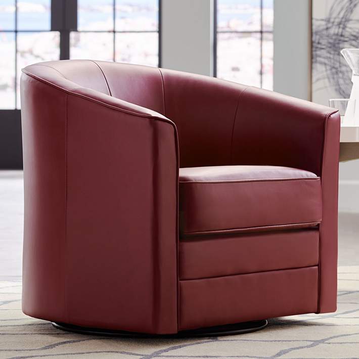 Keller Scarlet Red Bonded Leather, Red Leather Barrel Chair