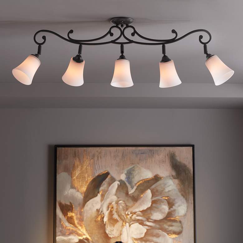 Leaf and Vine White Painted Glass 5-Light Track Fixture