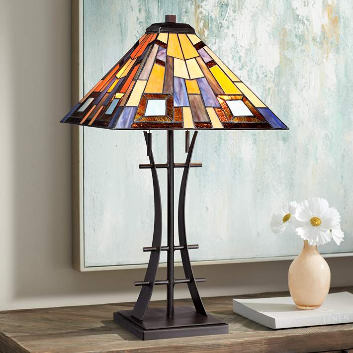 Jewel Tone Style Art Glass Iron, Hanging Jewel Table Lamp