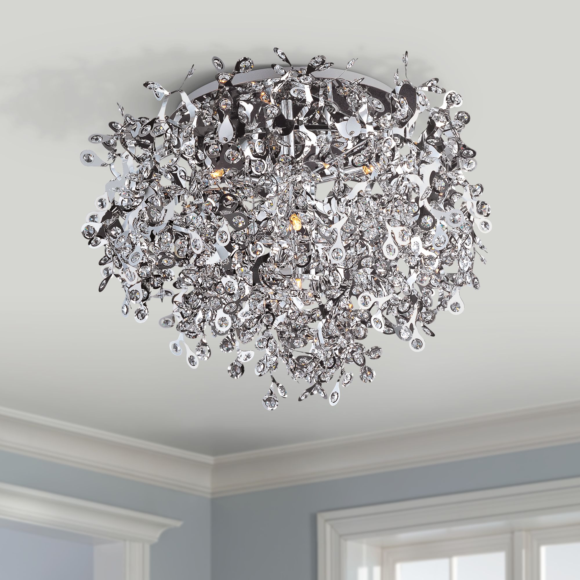 Wide Chrome Ceiling Light Fixture 