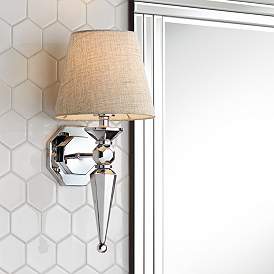 Clarice Gray Fabric Shade 17 1/4&quot; High Chrome Wall Sconce