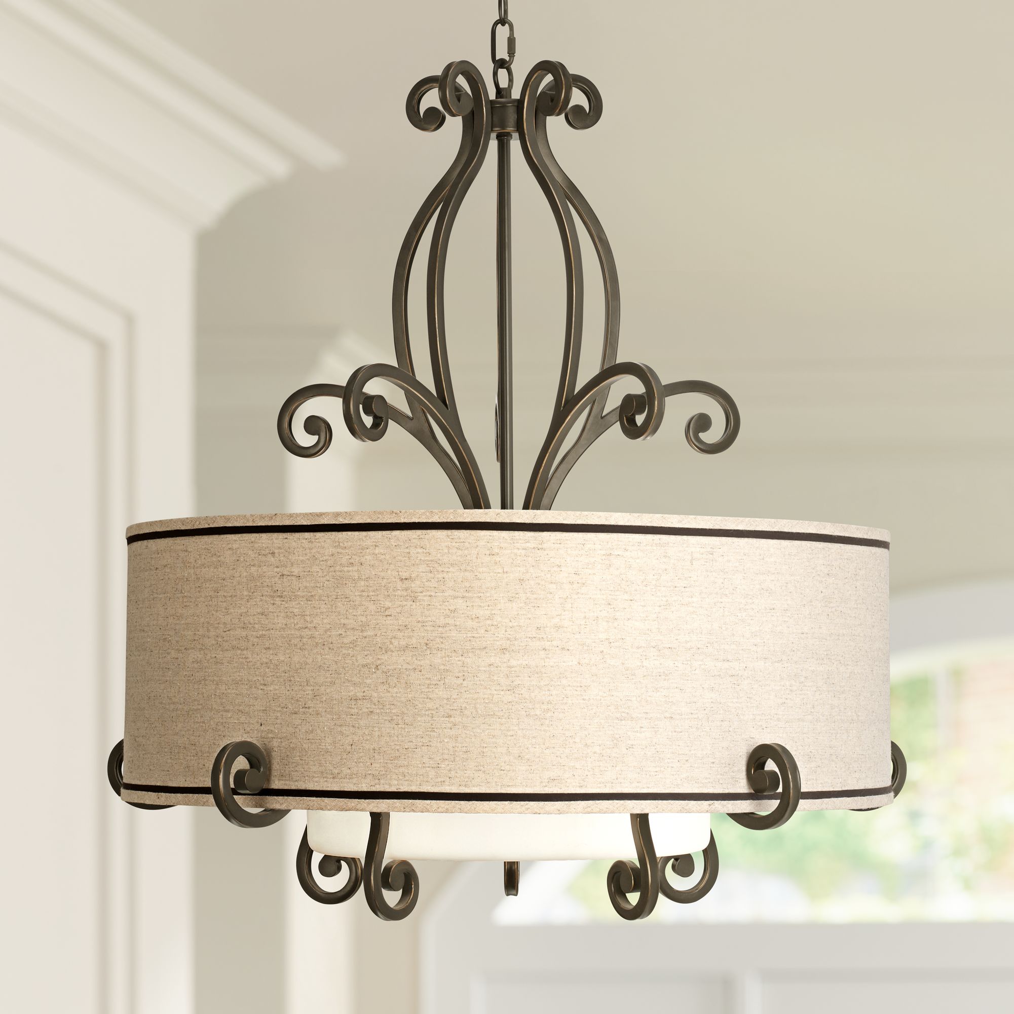 Kathy Ireland Large Scroll 33" Wide Bronze Pendant Light