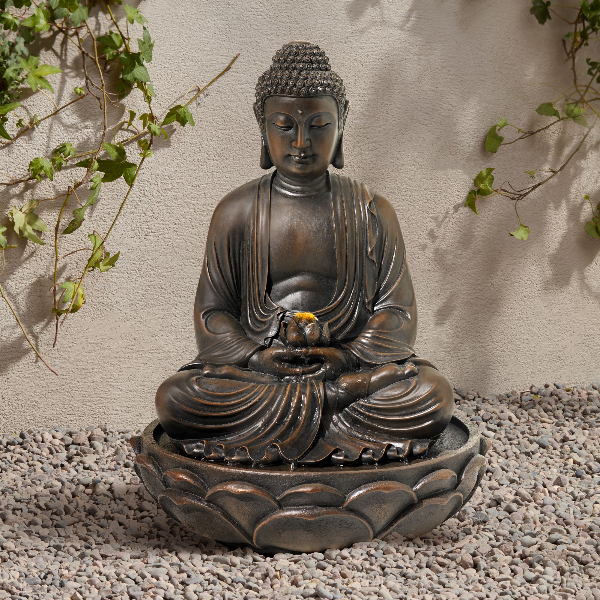 Meditating 27 1/2" High Bronze Seated Buddha Fountain