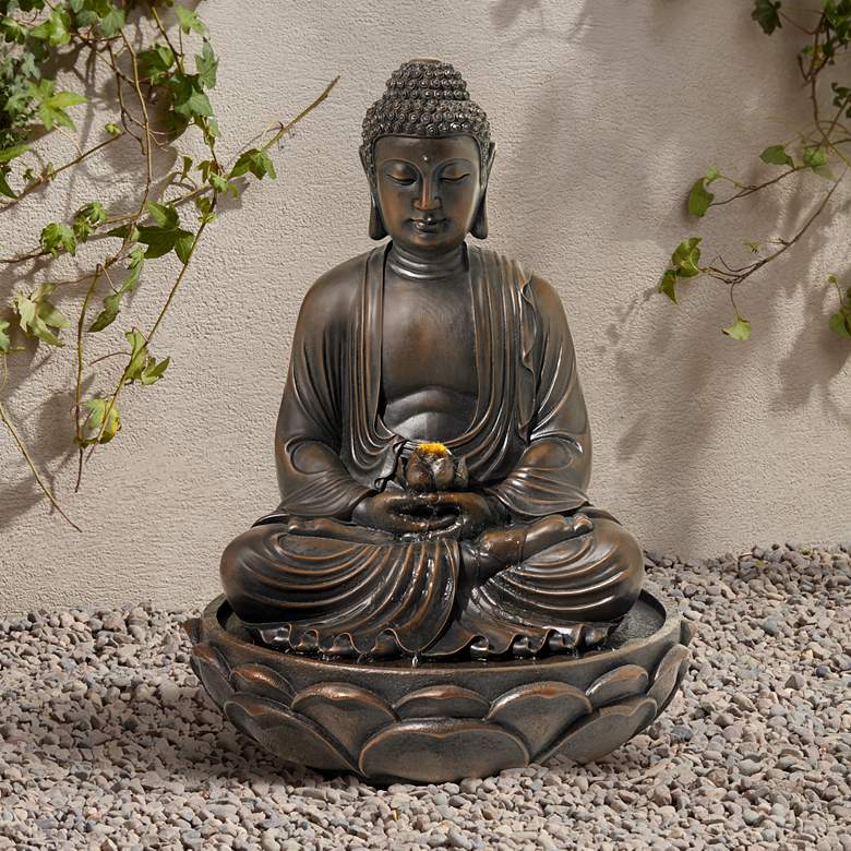 Meditating 27 1/2&quot; High Bronze Seated Buddha Fountain