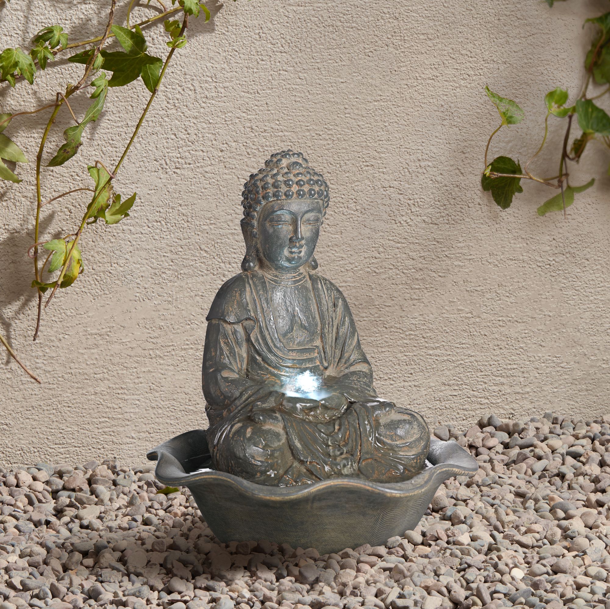 Harmony 12" High Seated Buddha Water Fountain with LED Light