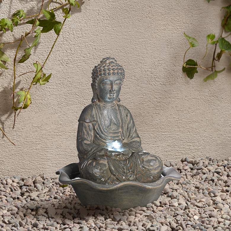 Harmony 12&quot; High Seated Buddha Water Fountain with LED Light