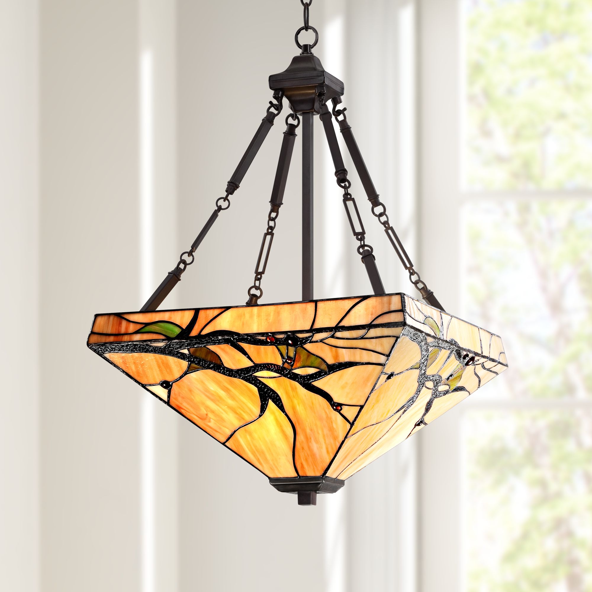 Tiffany Style Budding Branch 27" High Glass Pendant Light