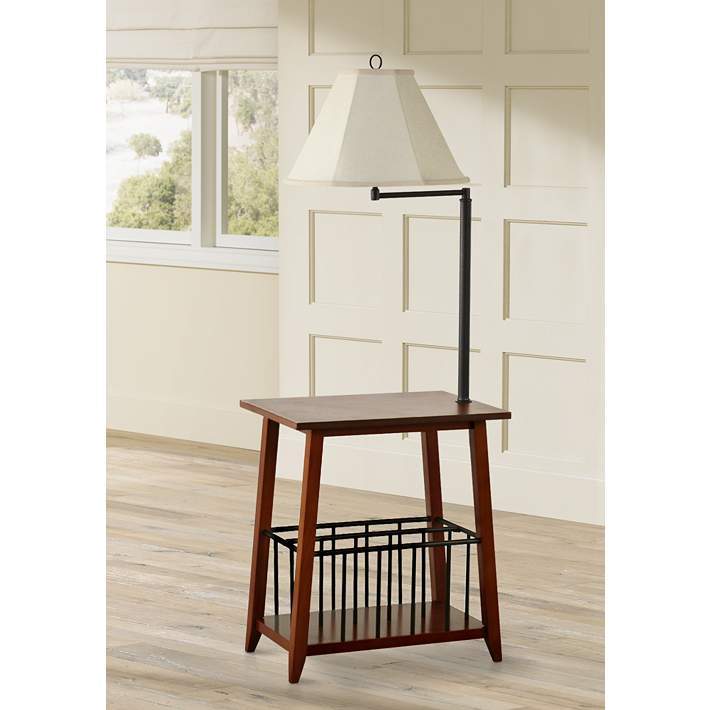 Bronze Swing Arm Floor Lamp End Table, Lamp With End Table
