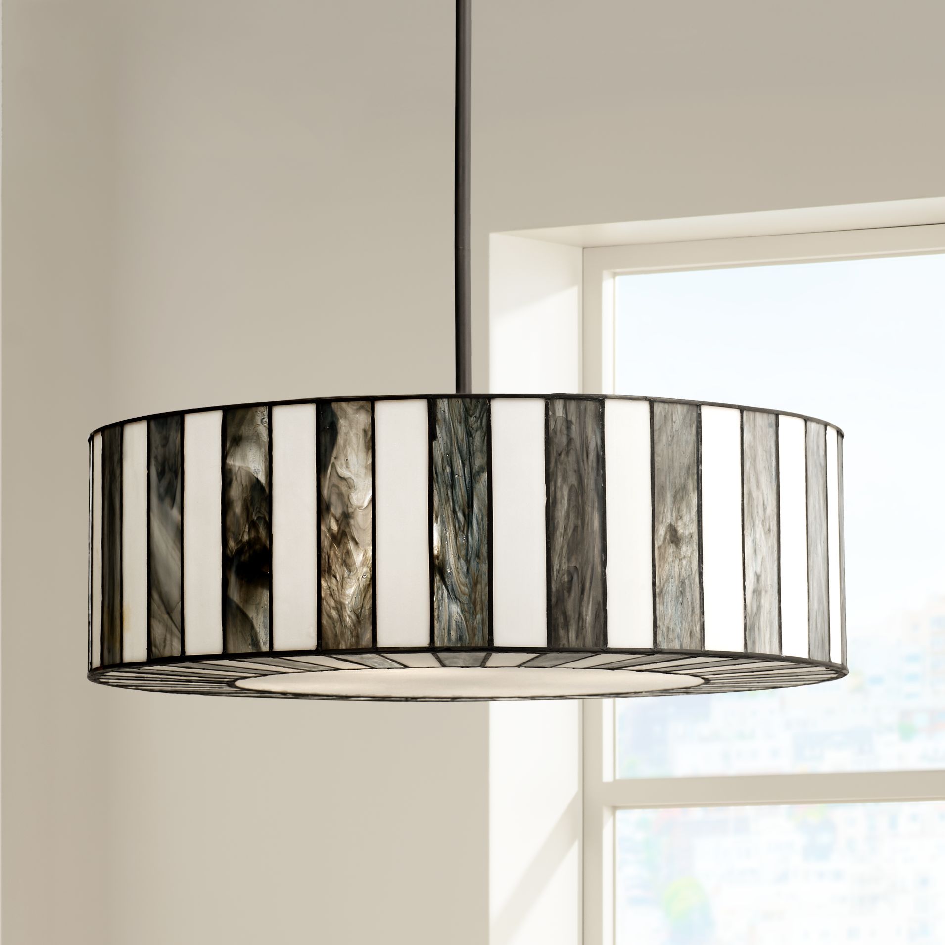 Tiffany Style 20" Wide Striped Art Glass Pendant Light