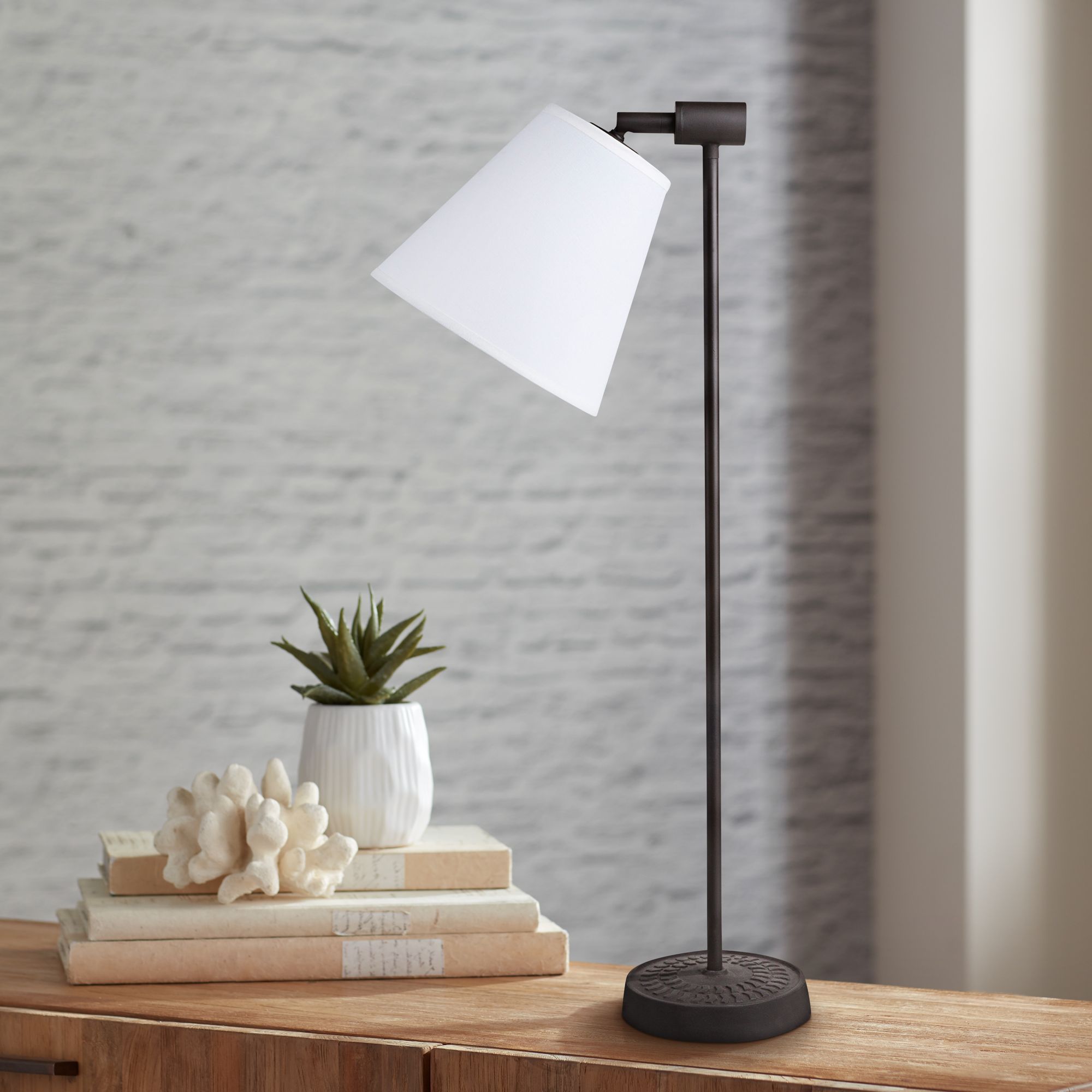 Lights Up! Zoe Light White Linen Antique Iron Desk Lamp