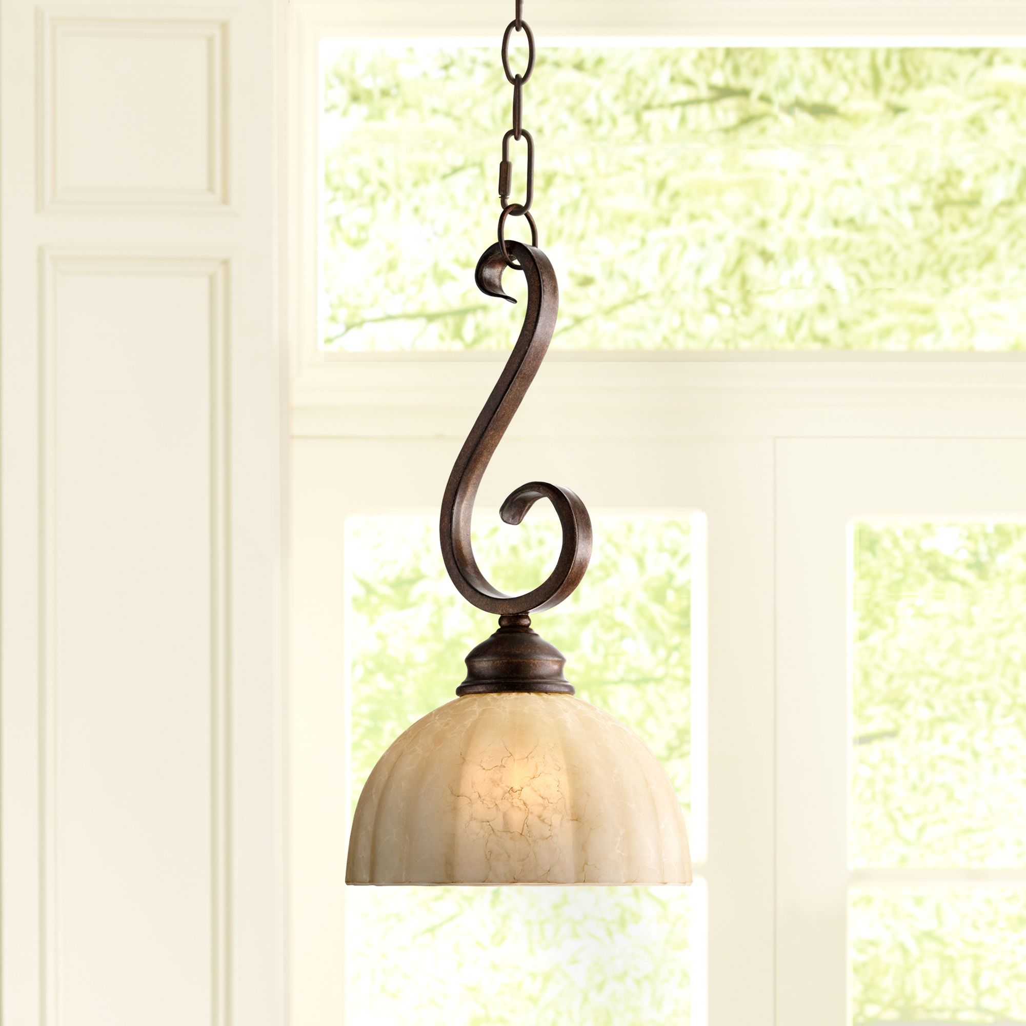 Ferro 8" Wide Iron Scroll Mini Pendant Light