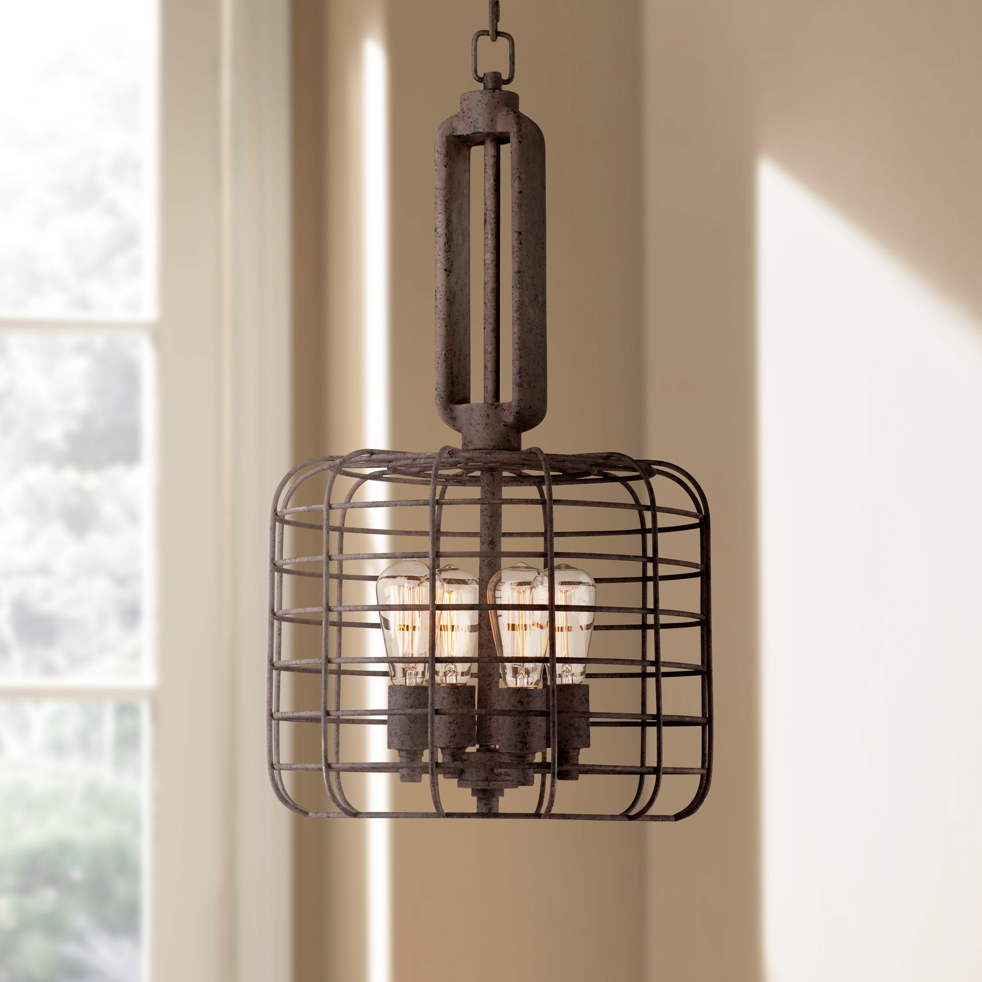 Industrial Cage 14 1/2" Wide Rust Metal Pendant Light