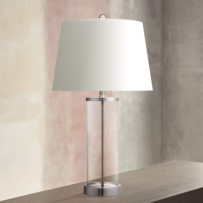 Glass and Steel Cylinder Fillable Table Lamp