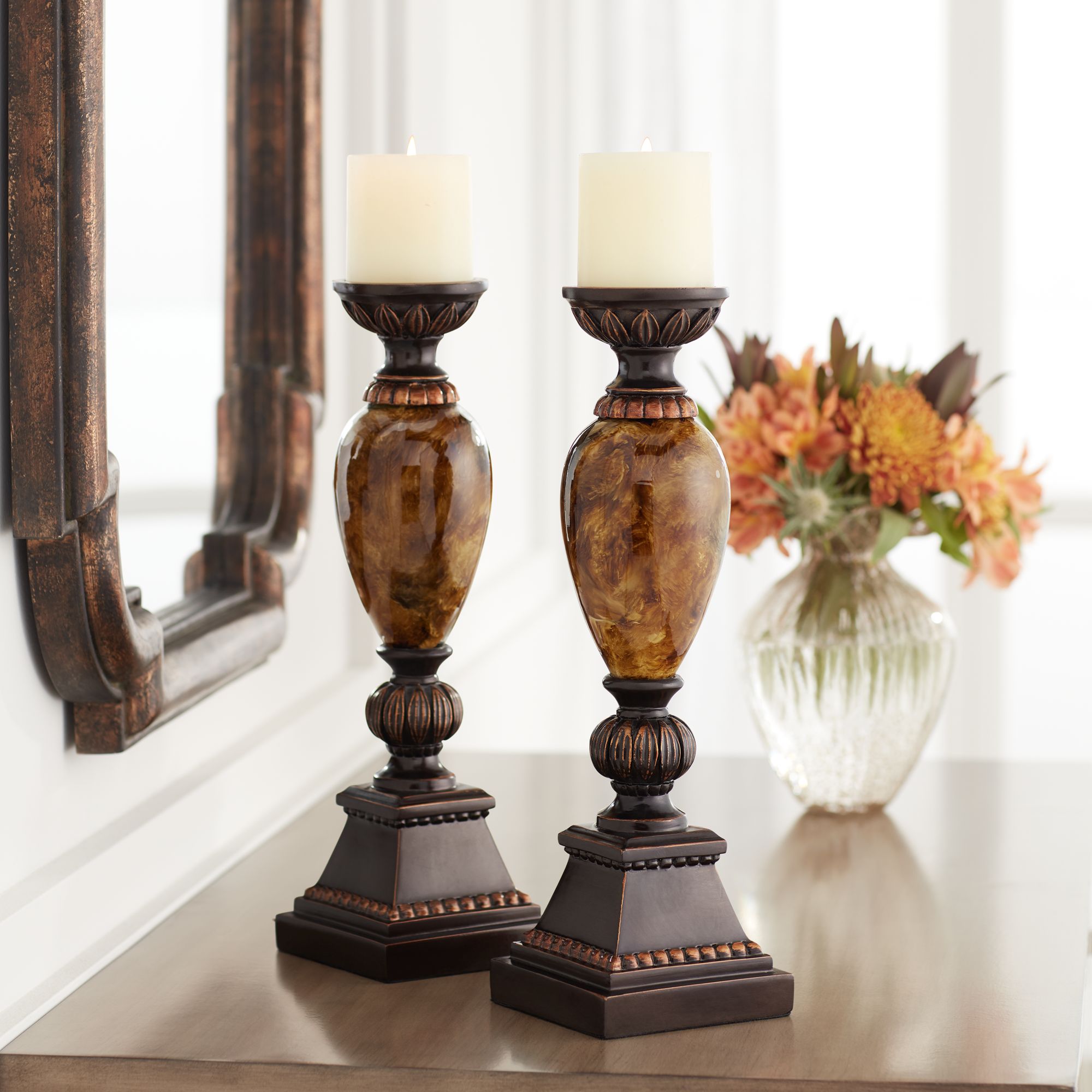 pillar candle holder set of 2