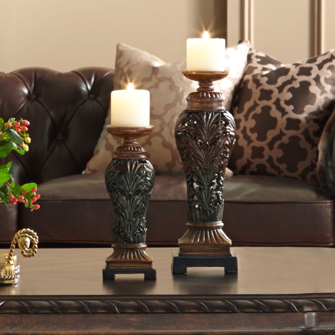 wood pillar candle holders