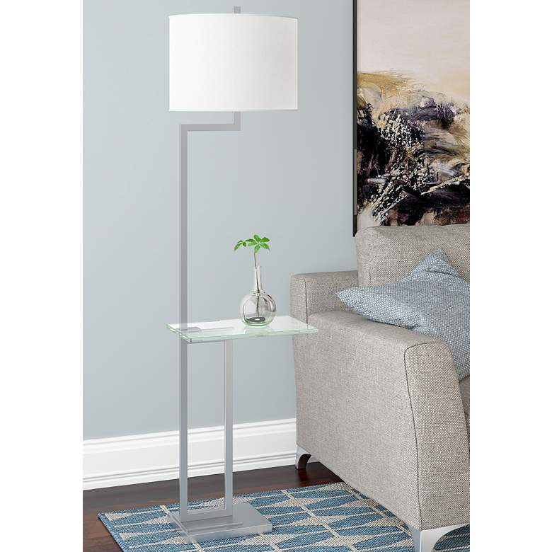 Rudko Polished Steel Modern Floor Lamp with Glass Tray Table