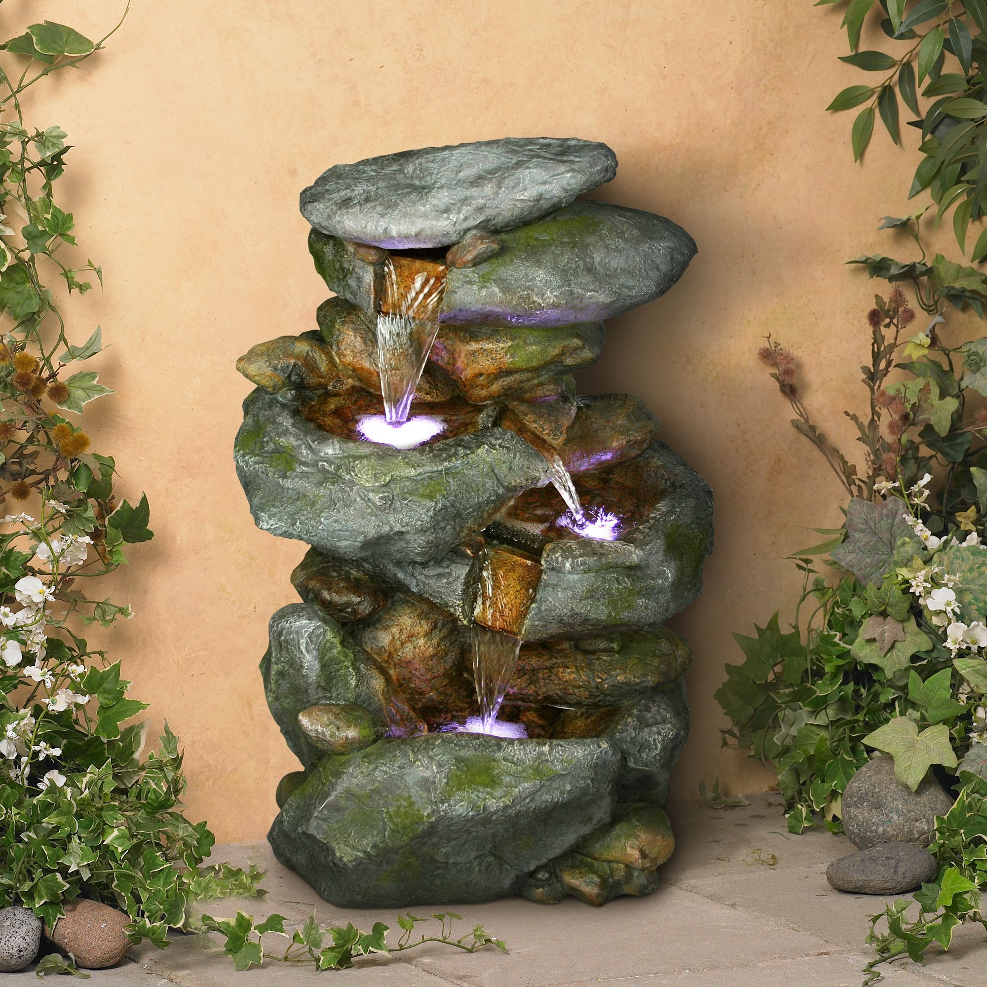 Rocky Falls Three-Tier LED 22" High Fountain