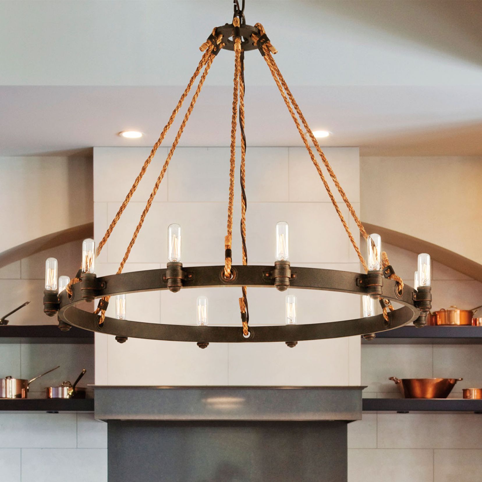 Pike Place 32" Wide Rope and Wrought Iron Chandelier