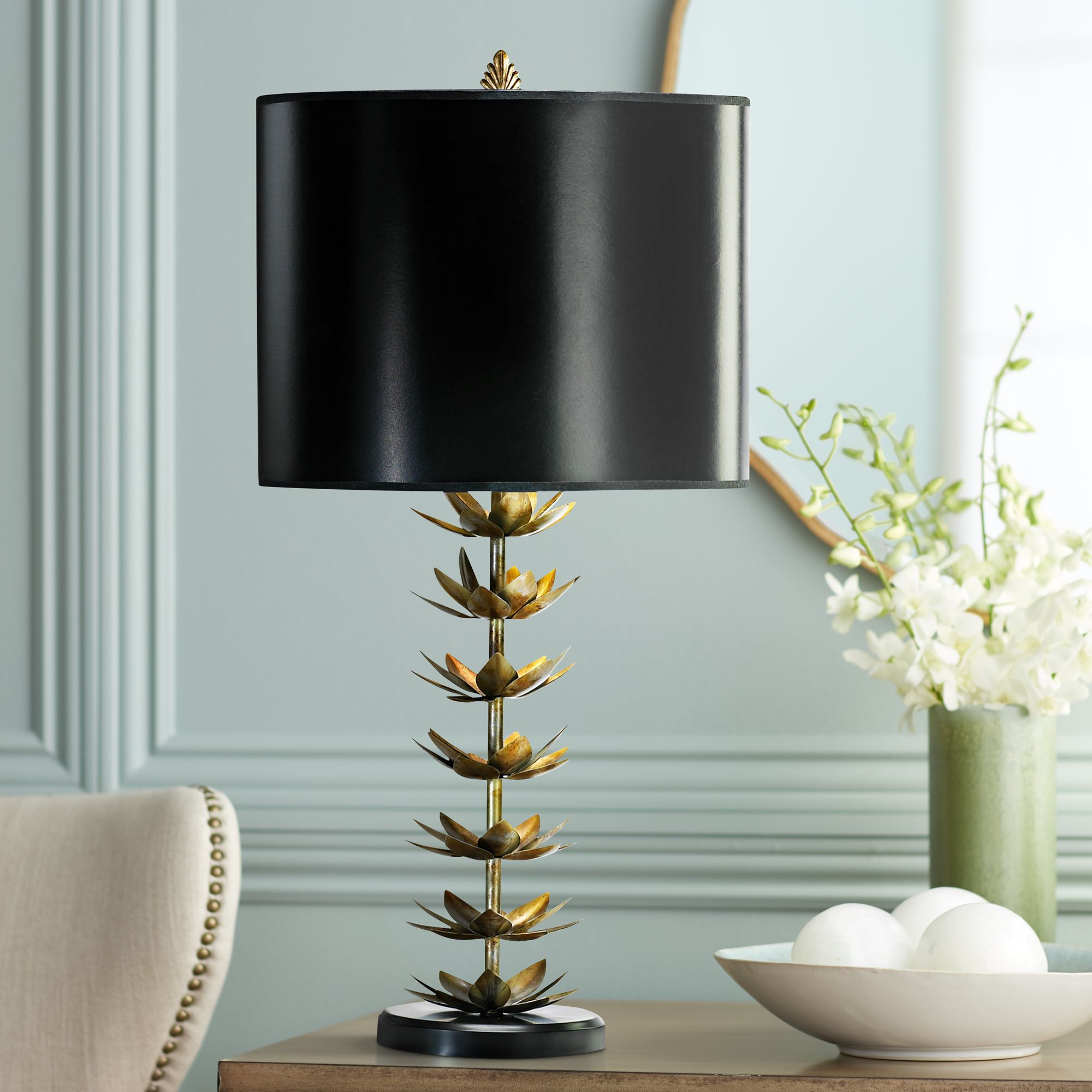 Iron and Wood Lotus Leaf Table Lamp