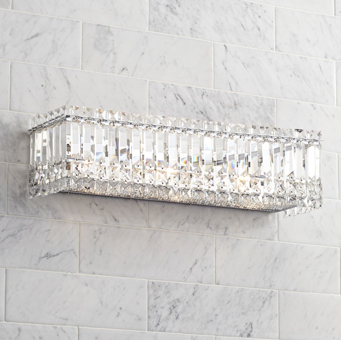 Possini Euro Crystal Columns 23" Wide Chrome Bath Light