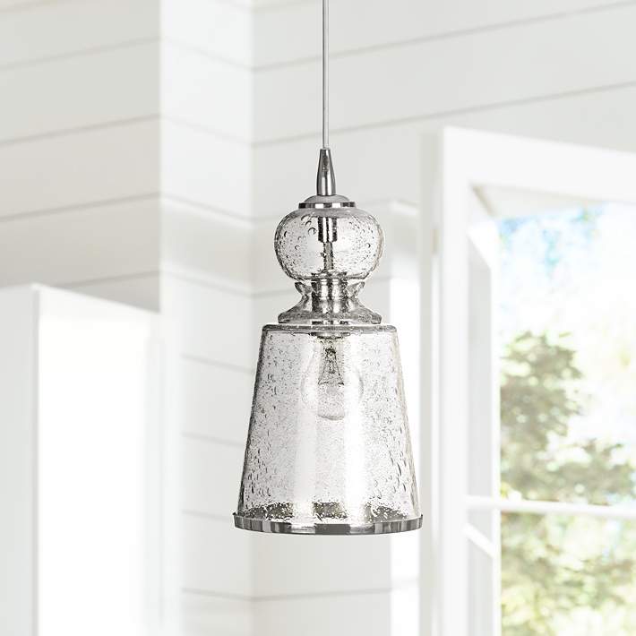 Wide Clear Seeded Glass Mini Pendant, Clear Seeded Glass Pendant Light Shades
