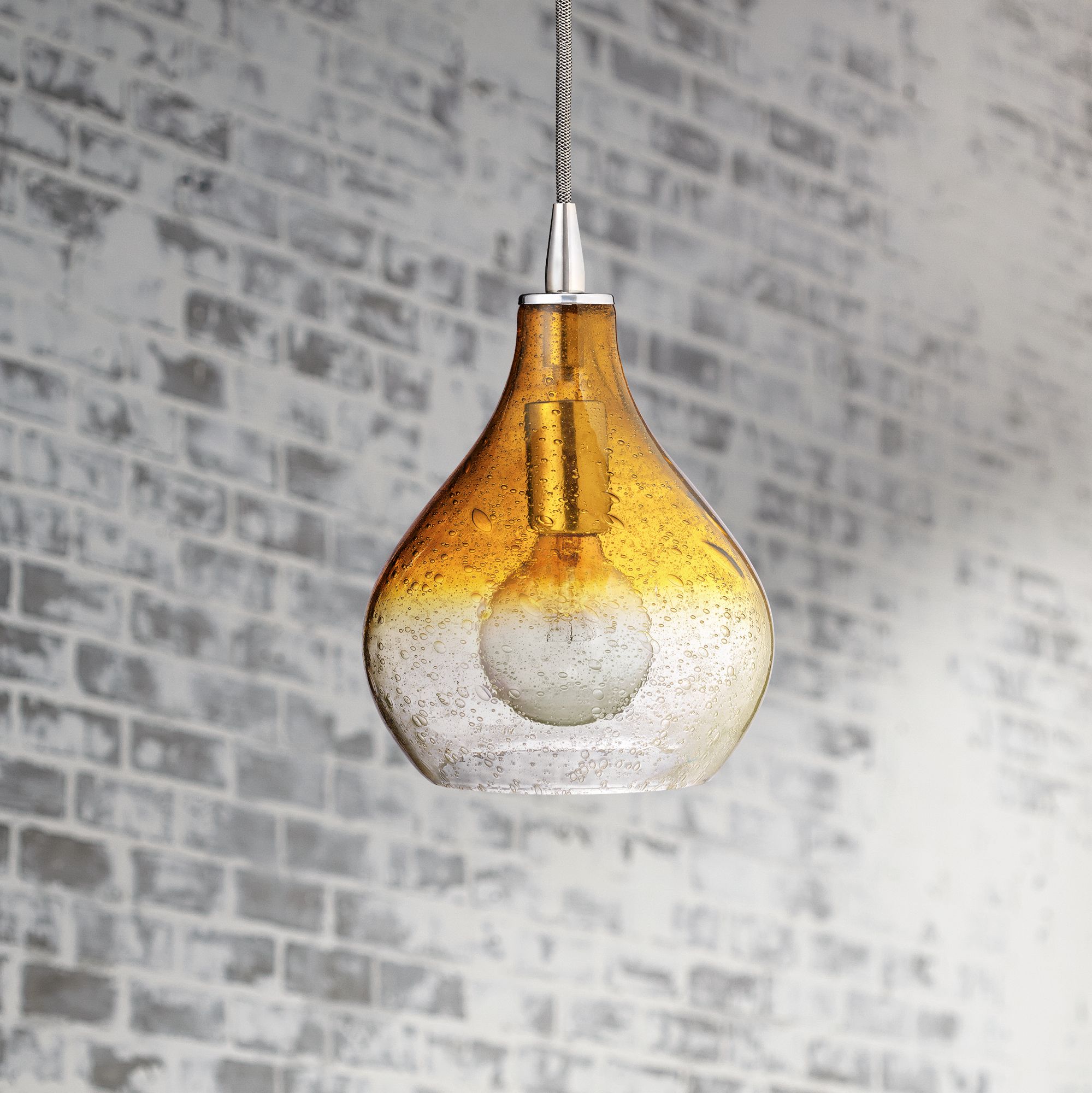 Jamie Young Gradient Amber Curved 7" Wide Mini Pendant