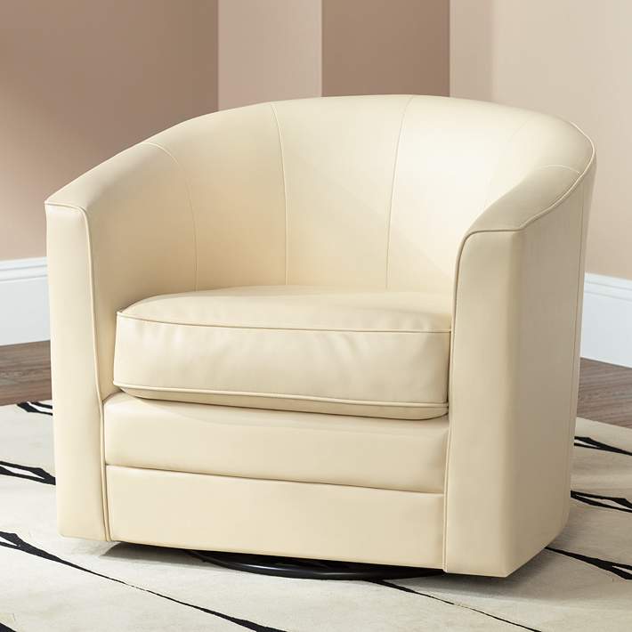 Keller Ivory Bonded Leather Swivel Club Chair Y1426 Lamps Plus