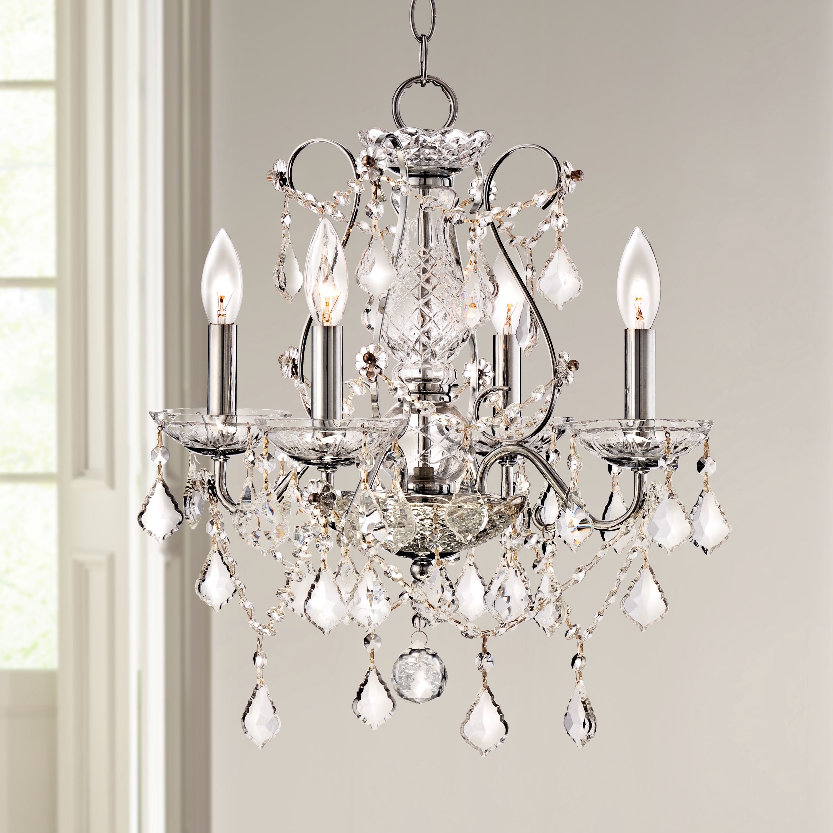 Grace 17" Wide Chrome and Crystal 4-Light Chandelier