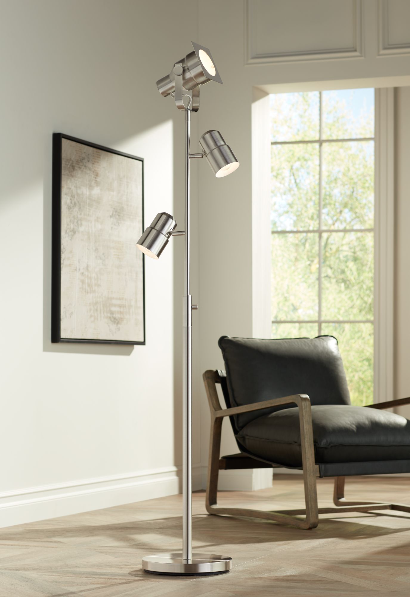 Possini Euro Nuovo Brushed Nickel 3-Light Floor Lamp