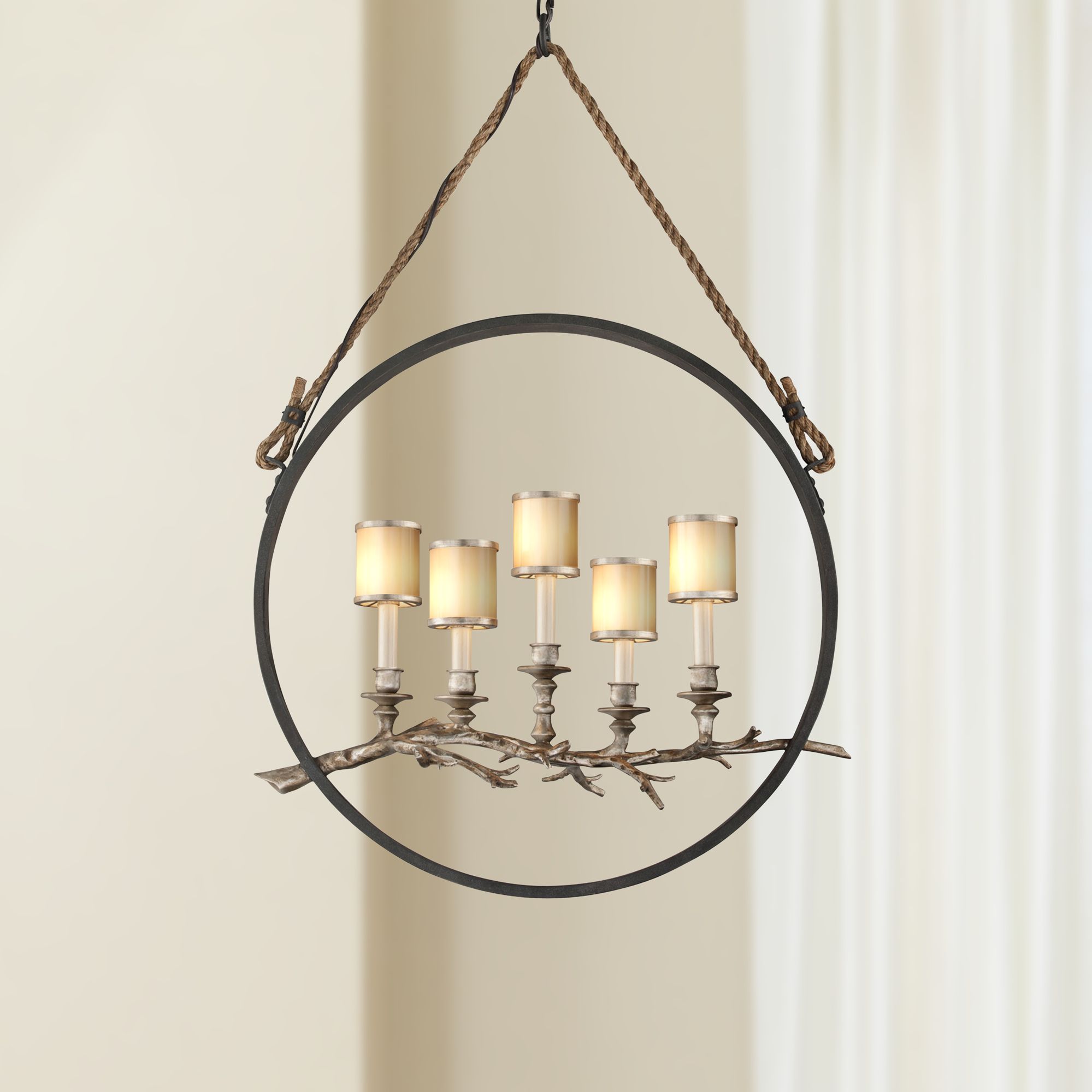 Drift 26" Wide Bronze and Silver Leaf 5-Light Pendant