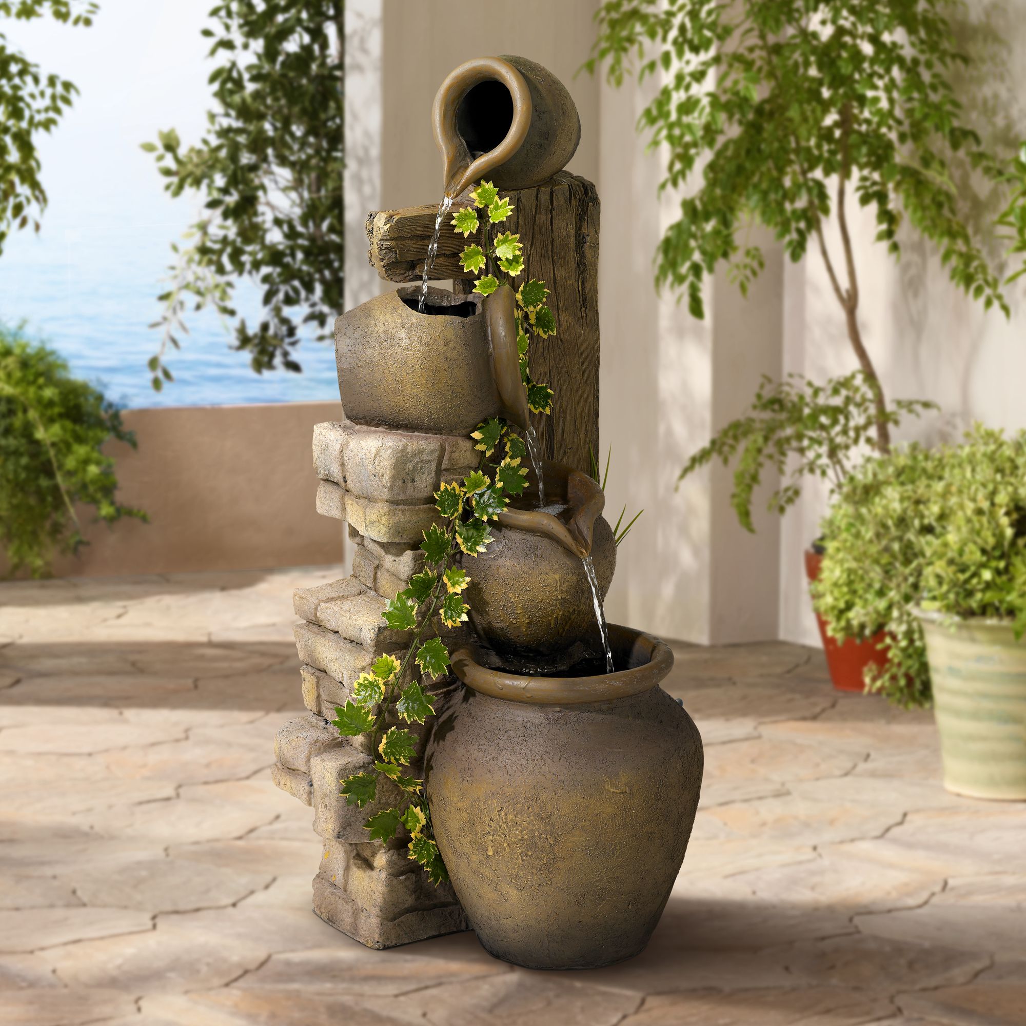 Cascading 33" High Three Jugs Rustic Fountain