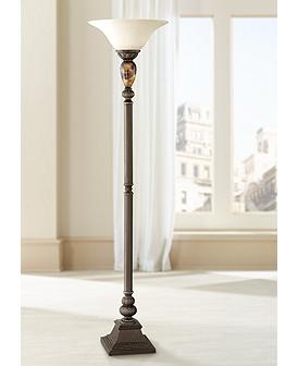 Kathy Ireland Torchiere Floor Lamps, 72 75 In Bronze Floor Lamp With White Alabaster Shade