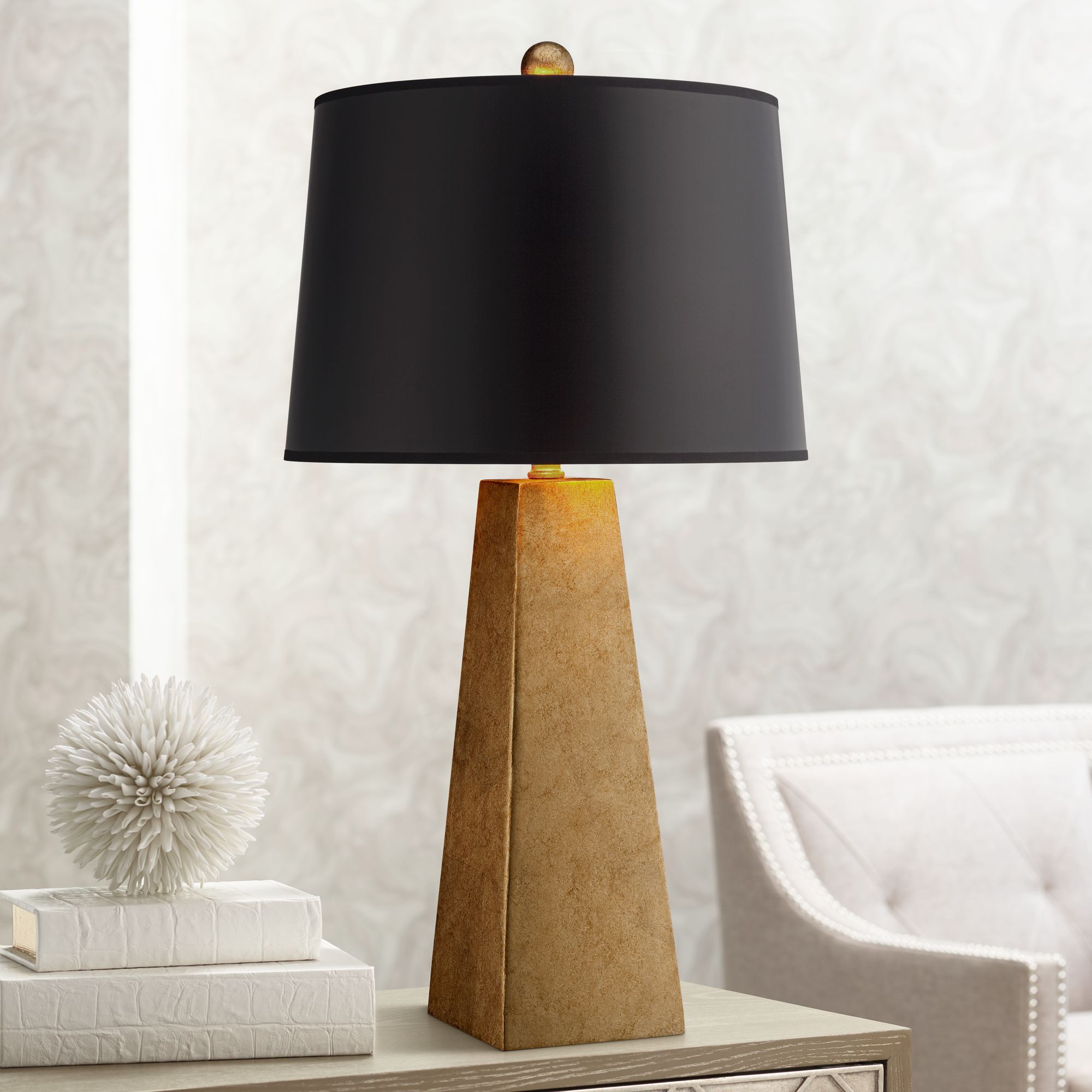 Possini Euro Gold Leaf Obelisk Table Lamp