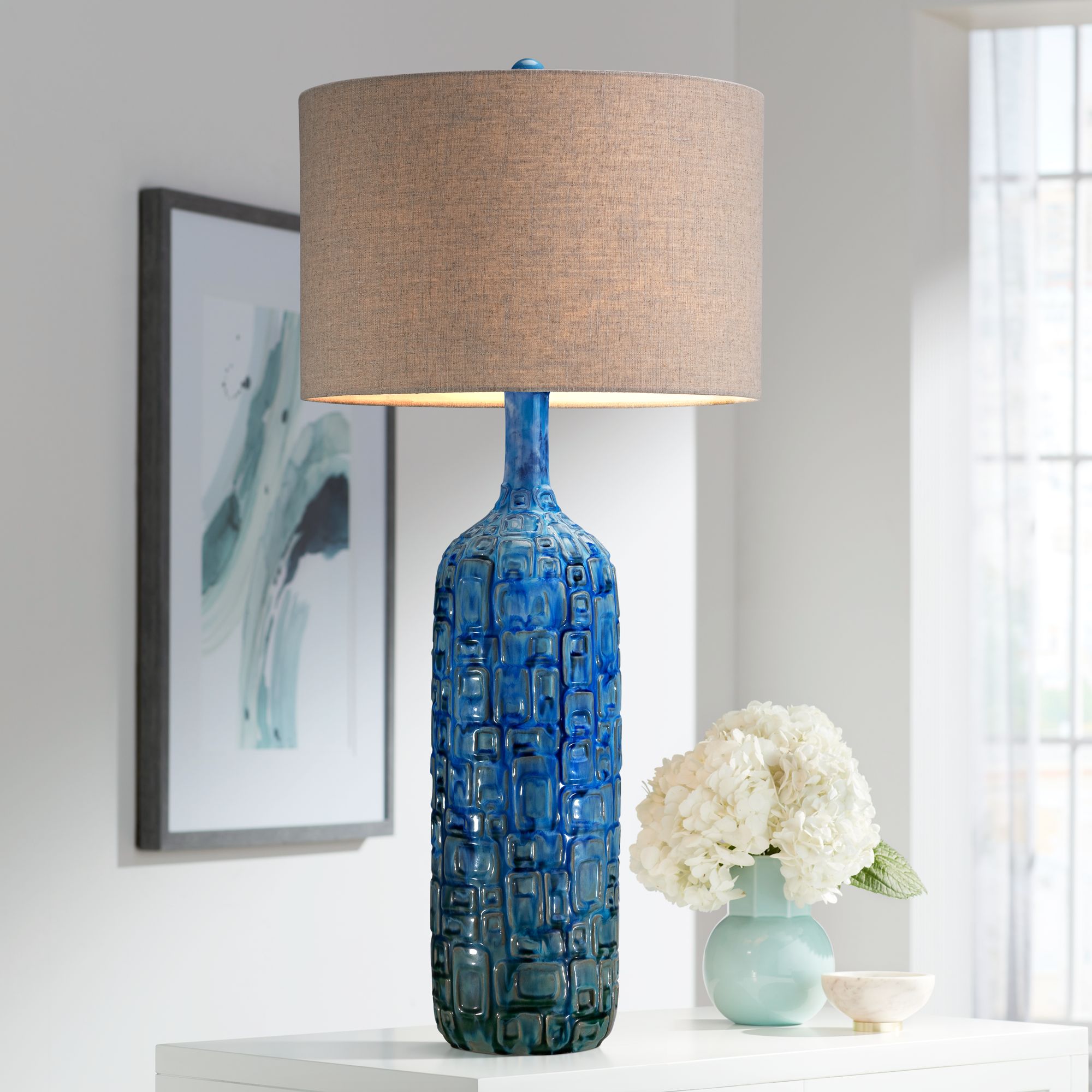 large teal table lamp