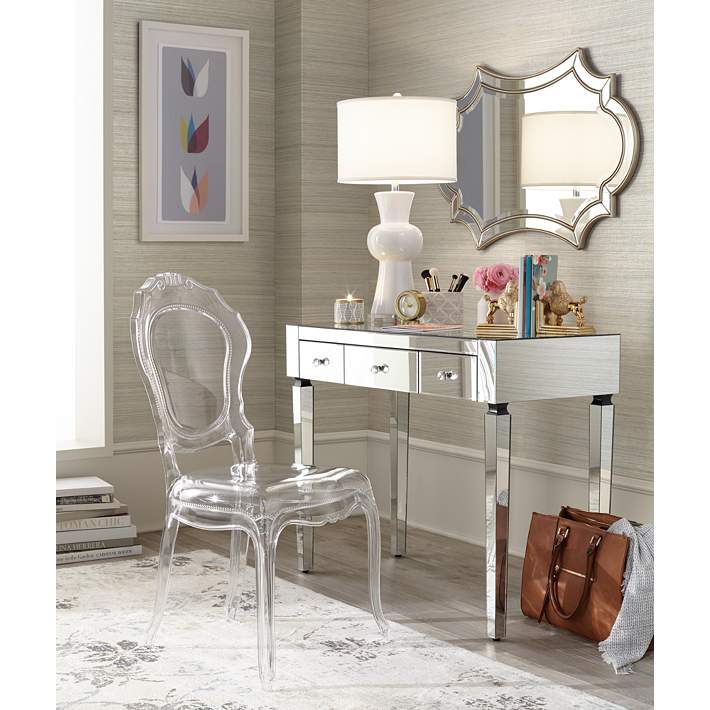 Thea 39 1 2 Wide 3 Drawer Mirrored Small Desk 8x218 Lamps Plus