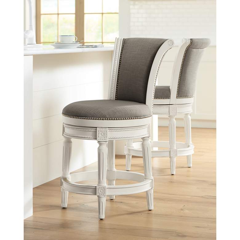 Oliver 24 1/2&quot; Pewter and White Traditional Swivel Counter Stool in scene