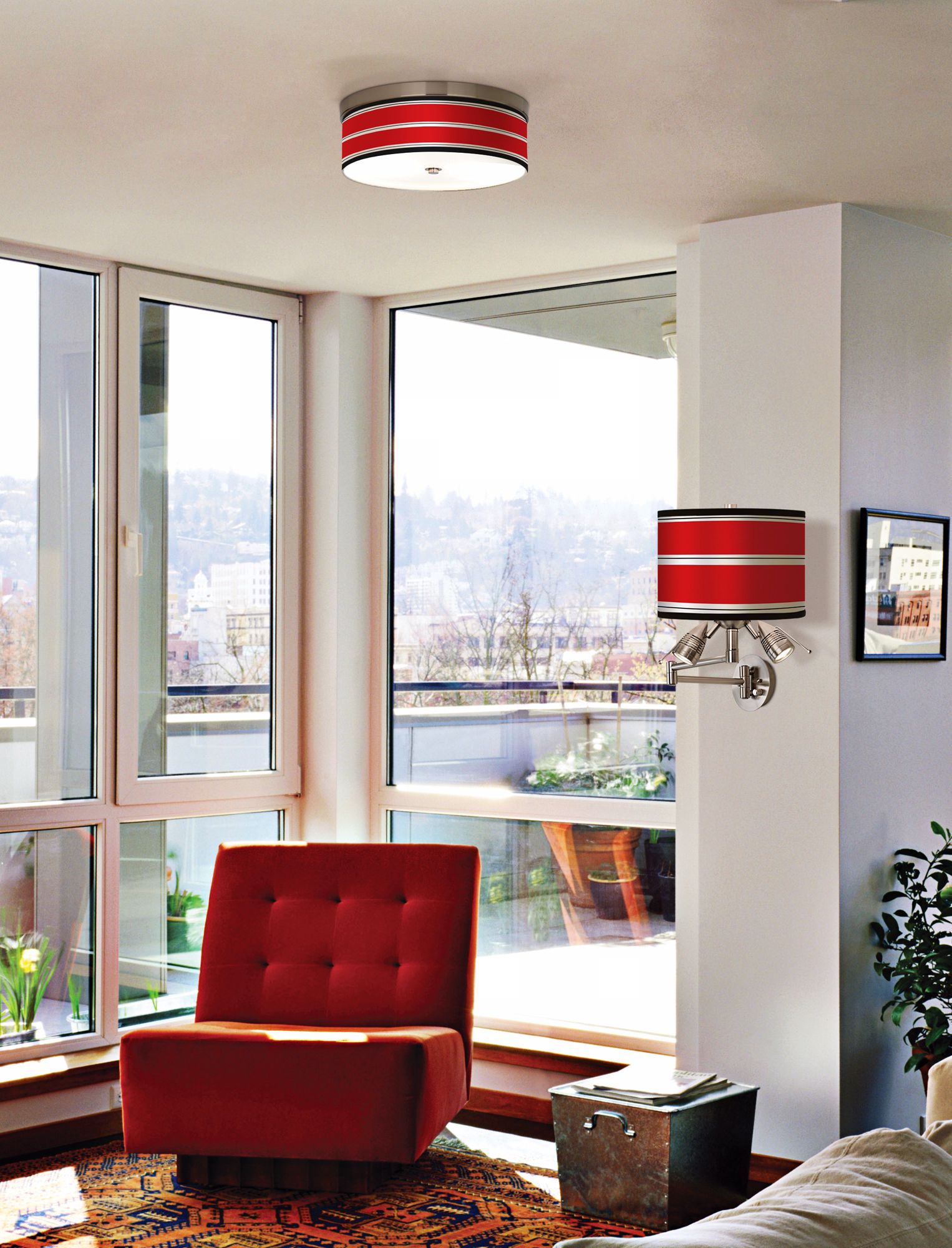 Red Stripes Giclee Energy Efficient Ceiling Light 27K43 Lamps Plus