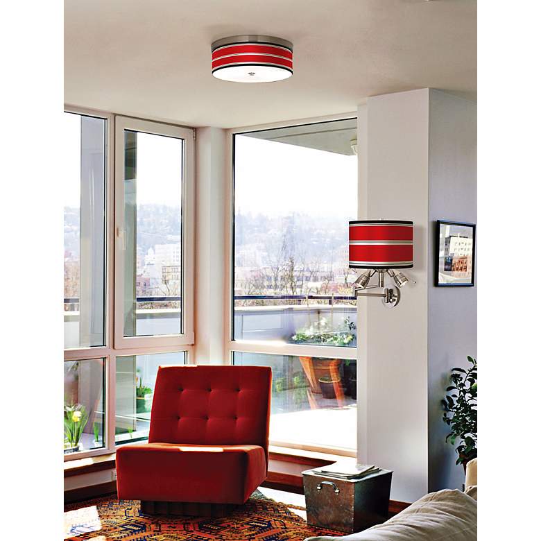 Image 1 Red Stripes Giclee Plug-In Swing Arm Wall Lamp in scene