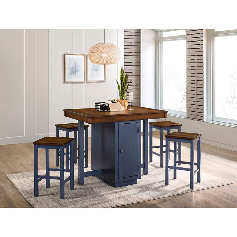 Image 1 Elche Oak Muted Blue 5-Piece Counter Height Dining Table Set in scene