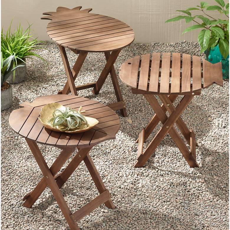 Monterey Fish 21&quot; Wide Natural Wood Outdoor Folding Table in scene