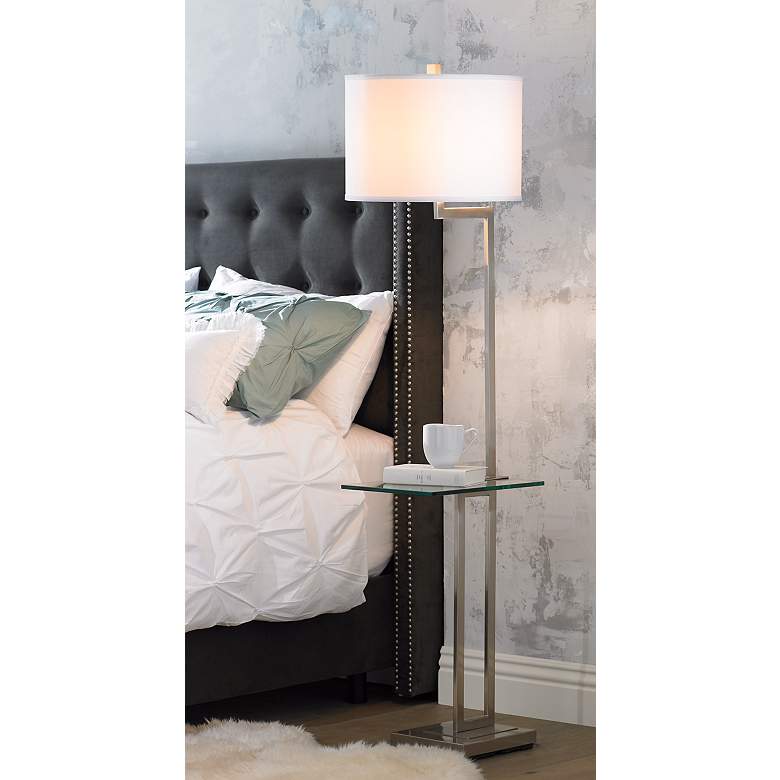 Image 1 Rudko Polished Steel Modern Floor Lamp with Glass Tray Table in scene