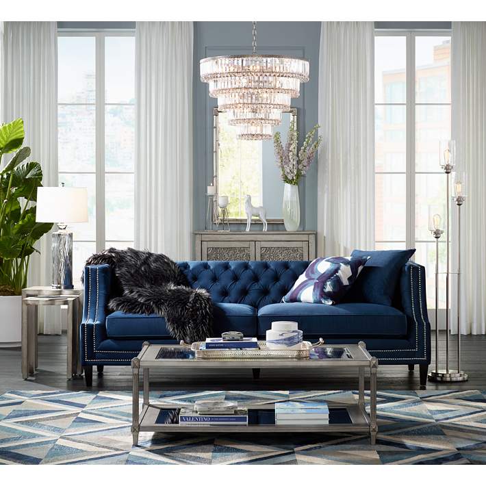 Marilyn 93 Wide Blue Velvet Tufted Upholstered Sofa 20w77
