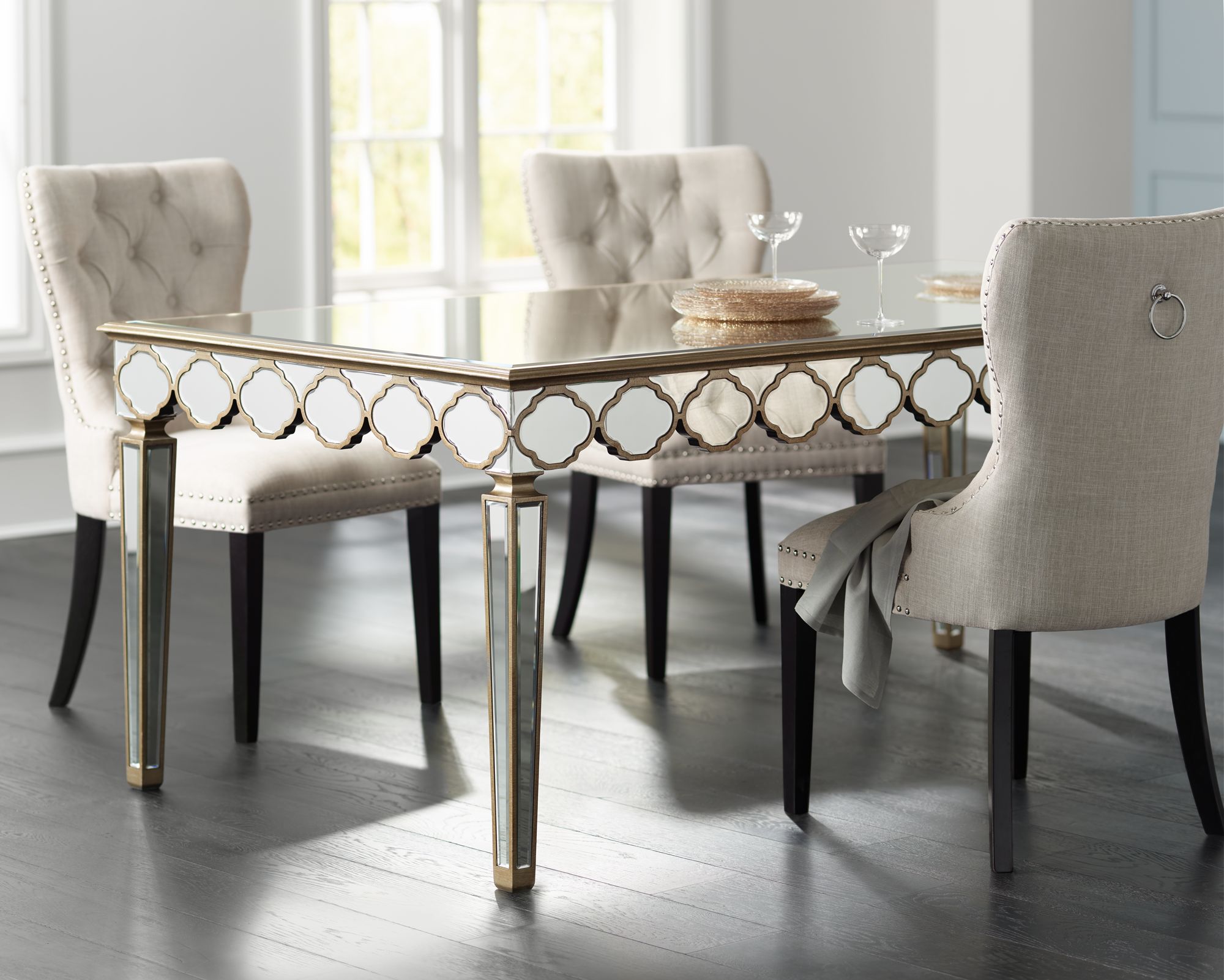 Argyle Light Gray Tufted Armless Dining Chairs Set of 2 58C53