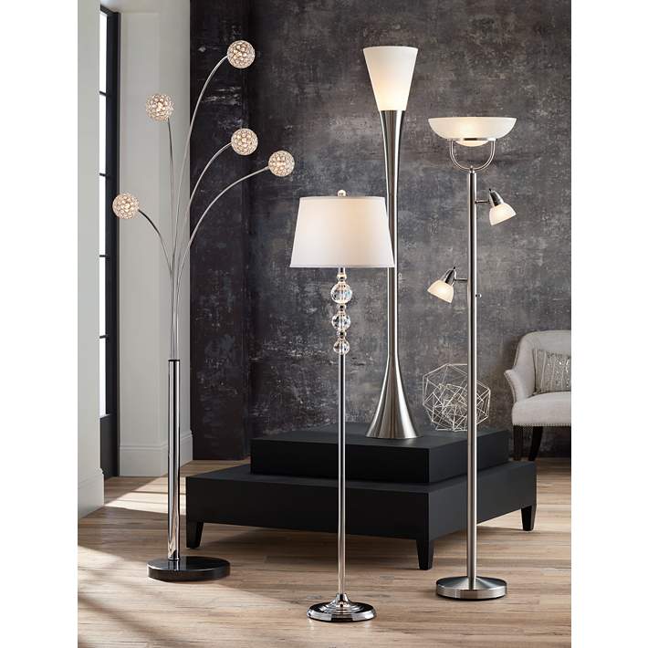 3 In 1 Brushed Nickel Modern Torchiere, Contemporary Torchiere Floor Lamp