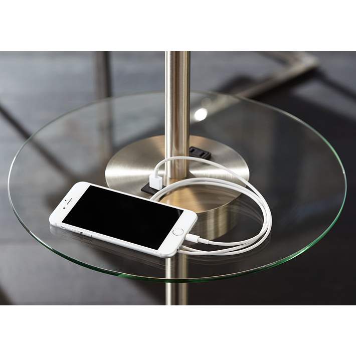 Caper Brushed Nickel Tray Table Floor, Floor Lamp With Tray Table And Usb Port