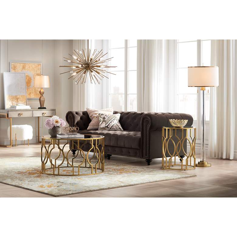 Fara 20&quot; Wide Gold and Mirrored Top Round End Table in scene
